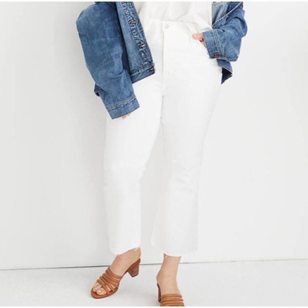 Madewell Cali Demi Boot White Raw Hem Jeans Women's Plus Size 37P Petite